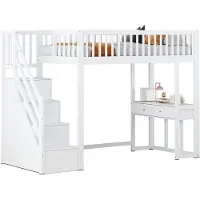 Xkiss Kinderbett(Weiss)Hochbett mit Multifunktionstisch,sicherer Aufbewahrungstreppe,Bettgestell aus massivem Kiefernholz für Kinder und Jugendliche