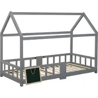 SOFTWEARY Hausbett mit Lattenrost, 90x200 cm, Kinderbett mit Rausfallschutz, Einzelbett, Jugendbett, Kiefer