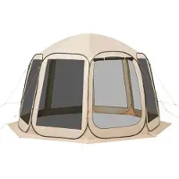 SucceBuy Pop-Up-Zelt, 365,76x335,28 cm, tragbares Campingzelt für 10–12 Personen, mit Netz, Tragetasche, Seitenwänden und Heringen, ideal für Garten, Terrasse und Outdoor-Aktivitäten, Beige