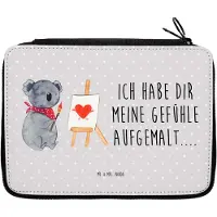 Mr. & Mrs. Panda Mäppchen Koala Künstler - Grau Pastell - Geschenk, Liebesgeschenk, Gefühle, Federtasche, Federmappe, Liebe, Zeichnen, Bleistiftetui, Schlampermäppchen