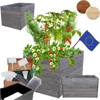 MODO24 Hochbeet Holz, Pflanzkasten, Massivholz, Kiefer, Kräuterbeet, Blumenkasten, Garten, Terrasse, 54x83x80 cm, Grau, ZP06