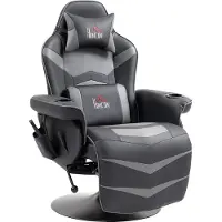 Dopwii Gamingsessel, Massagefunktion, neigbare Lehne, Fußstütze, bis 120 kg, Stahlrahmen, Kunstleder, Grau