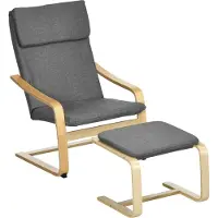 HOMCOM Relaxsessel mit Fußhocker Armlehnensessel Leinenbezug Holzgestell Grau