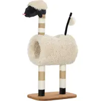 Welikera Katzenbaum im Schaf-Design, mit Kratzpfosten, Tunnel und Spielzeug, 98 cm, Hellbraun