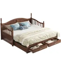 Xdovet Ausziehbares Schlafsofa(Natur)Multifunktionsbett aus Massivholz,mit römischen Säulen,geschwungener Rückenlehne und Armlehnen,Schubladen und Lattenrost