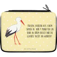 Mr. & Mrs. Panda Etui Storch - Gelb Pastell - Geschenk, Mütter, Schwanger, Störche, Schlampermäppchen, Federmäppchen, Bleistiftetui, Baby, Lustige Sprüche, Mäppchen