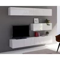 Ravio Wohnwand Amanda V, Wohnzimmer-Set, Moderne Anbauwand, Schrankwand, Mediawand (Weiß / Weiß Hochglanz)