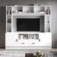 Xdovet TV Wohnwand-set mit Vitrine und Mediawand TV Wohnzimmermöbel-Set bis 60' 180*35*170cm Weiß