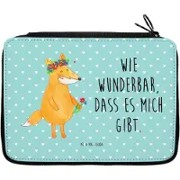 Mr. & Mrs. Panda Federmäppchen Fuchs Blumen - Türkis Pastell - Geschenk, Selbstbewusstsein, Freundinnen, Fox, Ich, Bleistiftetui, Schlampermäppchen, Federmappe, Mäppchen