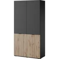Furniture24 Kleiderschrank Sandbox Drehtürenschrank Schrank 101X200X51 Cm Schwarz/Wotan Eiche