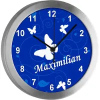 CreaDesign Kinderzimmer Funkwanduhr, Funkuhr Wanduhr Kinder, Schmetterling blau 25 cm