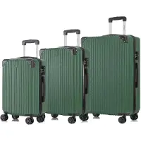 YONSLY Premium Reisekoffer TSA-Schloss,YKK-Reißverschluss Hartschalen-Koffer Kabinenkoffer Rollkoffer Suitcase Handgepäck (Dunkelgrün, M-L-XL-Set)