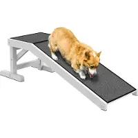 Slyrun Rutschfeste Haustierrampe aus Kiefernholz 125x40x35,5cm mit Teppichbelag für Hunde und Katzen