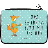Mr. & Mrs. Panda Stiftetasche Fuchs Keks - Türkis Pastell - Geschenk, Weihnachtskekse, Weihnachtlich, Bleistiftetui, Frieren, Weihnachten, Federmäppchen, Federtasche