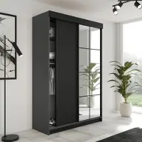 KIER FURNITURE Schiebegarderobe LAMARO mit Spiegel, Schrank Schlafzimmer, 138x205x59cm