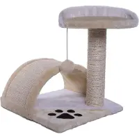 Lionto Kompakt-Kratzbaum, kleiner Kratzbaum mit Spielball, Kratzbogen & Aussichtsplattform, platzsparend, Höhe 43 cm, beige/weiß