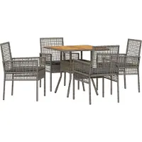 vidaXL Möbel 5-teiliges Garten-Essset mit Kissen Grau Poly Rattan - Gartenstühle 3334938