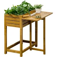Dopwii Hochbeet mit klappbarer Arbeitsfläche, lackiertes Massivholz, Innenverkleidung aus Vlies, 64cm x 63cm x 74,5cm