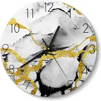 DEQORI Glasuhr Ø30 cm Zahlen 'Goldene Adern' Wanduhr Glas Uhr Design leise Küchenuhr