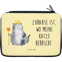Mr. & Mrs. Panda Schreibmappe Katze König - Gelb Pastell - Geschenk, Wohnung, Federmappe, Cat, Haha, Bleistiftetui, Federtasche, Schlampermäppchen, Katzen, Mäppchen