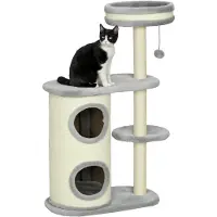 BundiGlassware Kratzbaum für Katzen, Sisal-Seilpfosten, weicher Plüsch, mehrstufig, Ballspielzeug, Grau, 59x35x100 cm