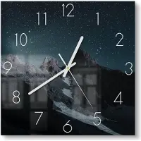 DEQORI Glasuhr 30x30 cm Zahlen 'Sternenklare Berge' Wanduhr Glas Uhr Design leise Küchenuhr