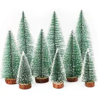 BundiGlassware Mini Weihnachtsbaum Künstlicher – 9 Stück, Tischdeko mit Schnee-Effekt, Grün, Klein