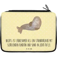 Mr. & Mrs. Panda Bleistiftetui Sommerchaos Motiv - Gelb Pastell - Geschenk, Mäppchen, grillen, Strand, Kuscheln, Kamin, Federtasche, Designs, Sommerferien, Natur, Etui