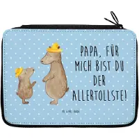 Mr. & Mrs. Panda Federtasche Bären mit Hut - Blau Pastell - Geschenk, Family, Familie, Mäppchen, Etui, Vatertag, Kinder, Papa, Schlampermäppchen, Bleistiftetui, Muttertag
