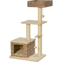 Welikera Rattan Katzenbaum Kratzbaum Kätzchen Möbel mit Katzenhöhle Ballspielzeug Sisal weiche Plüsch PE Höhe 108 cm Braun+Beige
