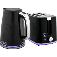 Dopwii Wasserkocher- und Toaster-Set, 2200W, Otter-Thermostat, 2-Schlitz-Toaster, 7 Bräunungsstufen, Krümelfach, Schwarz