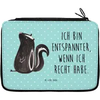 Mr. & Mrs. Panda Mäppchen Stinktier Sitzen - Türkis Pastell - Geschenk, Recht, Stinker, Spruch, Federmappe, Bleistiftetui, Raubtier, Etui, Büro, Schreibmappe, Federtasche