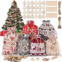 Snq 24 Adventskalender zum Befš¹llen 2025, DIY Adventskalender S?ckchen Stoffbeutel mit Holzklammern, Hanfseil, Glocken und Holzzahlen, Weihnachtskalender Selberfš¹llen fš¹r Kinder und Erwachsene