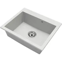 Brado Granitspüle Einbeckig Elite 60 – Weiß – Chrom-Siphon
