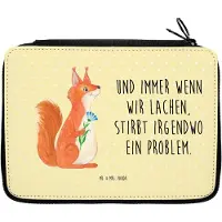 Mr. & Mrs. Panda Federtasche Eichhörnchen Blume - Gelb Pastell - Geschenk, Spaß, glücklich Spruch, Lustige Sprüche, Schlampermäppchen, Eichhorn, Positiv, Bleistiftetui