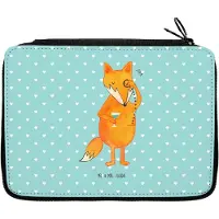 Mr. & Mrs. Panda Federtasche Fuchs Lord - Türkis Pastell - Geschenk, Etui, Schlampermäppchen, Bleistiftetui, Schick, Cocktail, Stiftetasche, Mäppchen, Spruch Lustig