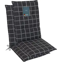 DiscountDeal24 LILENO HOME Gartenstuhl Auflagen als [2er Set - Hochlehner] in Yacht-Karo Anthrazit - bequeme Liegen als Sitzauflagen für Gartenmöbel - Stuhlkissen für Gartenstühle und Klappstühle