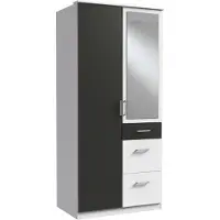 Wimex Möbel Kleiderschrank Click in Weiß mit Grafit - Kleiderschrank 91 cm Breite mit Spiegel