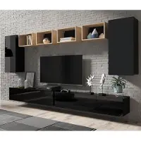 Lomadox Wohnwand Set mit offenen Regalen in schwarz Hochglanz mit Artisan Eiche Nb. CAIRNS-132, B/H/T ca. 340/200/43 cm