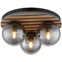 Globo Lighting LED Deckenleuchte, Holzoptik, schwarz, Rauchglas, D 39 cm