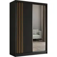 Masseno Schiebetürenschrank NELVIA 150 cm Kleiderschrank Schlafzimmer Schrank 2-türig mit Spiegel und Lamellen Schwarz