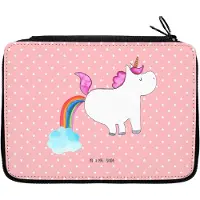 Mr. & Mrs. Panda Federmäppchen Einhorn Pupsen - Rot Pastell - Geschenk, Regenbogen, Schlampermäppchen, Federtasche, Pups, Lustig, Mäppchen, Unicorn, Federmappe, Freundin