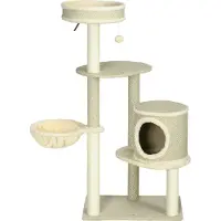 Slyrun Kratzbaum Katzenbaum mit Katzenbett und Höhle, 2 Liegeflächen, 124x59x40 cm, Beige für Katzenkratzbaum und Spielturm