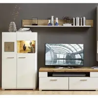 Freiraum Wohnwand >Kathlin< (3-teilig) in Weiß matt / Eiche Nachbildung - 220x160x47 (BxHxT)