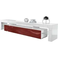 Vladon Lowboard Lima V2, Germany, TV-Kommode mit 2 Klappen, 1 offenem Fach und 2 Glasablagen, Weiß Hochglanz/Bordeaux Hochglanz (189 x 38 x 35 cm)
