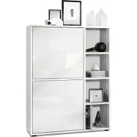 Vladon Highboard Schrank Anrichte Cuba mit 8 Fächern, Germany, Korpus in Weiß matt / Fronten in Weiß Hochglanz