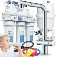 ARI Wasserfilter Set RO7 mit 3-Wege Küchenarmatur Venom 2 Chrom, 7-stufige Umkehrosmose, Mineralisierung, Ionisierung
