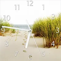 Wallario Design Wanduhr Spuren im Sand- Fußspuren durch die Düne zum Meer aus Echtglas, Größe 20 x 20 cm