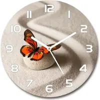 Tulup Wanduhr aus Glas 30fi Glasbild Glasuhr Gehärtetes Glas - weisse-zeiger - Zen stone and butterfly