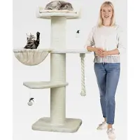 Markenlos Premium Kratzbaum Grosse Katzen Stabil 'Cooper' – 150 cm Großer Katzenbaum, Kletterbaum für Maine Coon, Natursisal, 20 cm Dicke Stämme - Creme